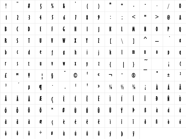 URWGalaxieDBolExtCon Regular  glyph index