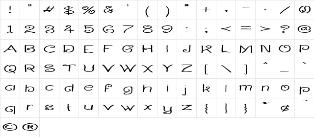 Curlmudgeon Wideside Regular  glyph index