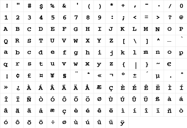 Alphabet Regular  glyph index