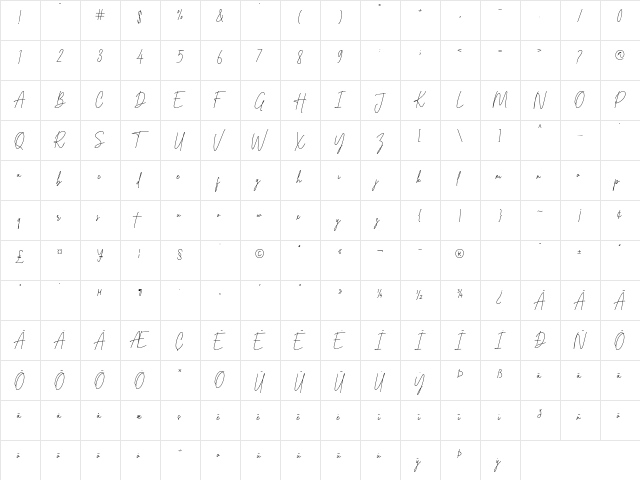 Winsterday Regular  glyph index