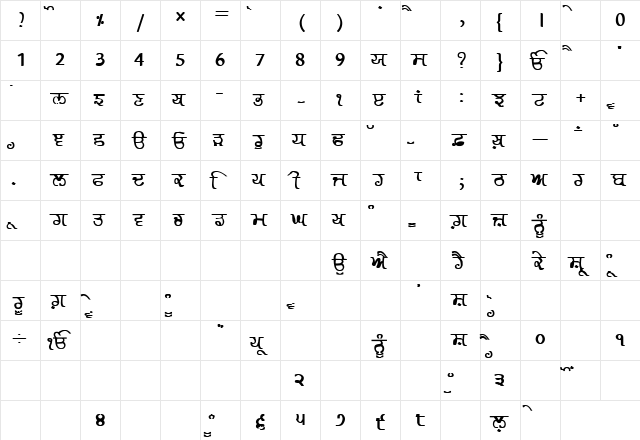 GurmukhiLys 030 Bold  glyph index