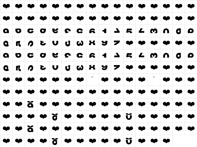 DS NSW95 Regular  glyph index