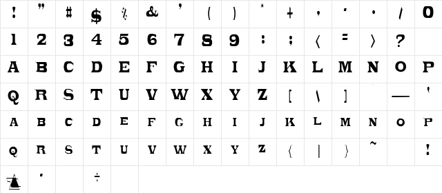 PonchoVia-Light Regular  glyph index