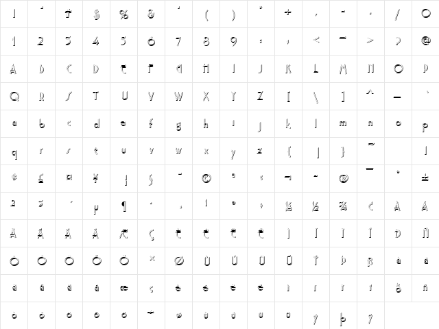 PremierOnlShaD Regular  glyph index