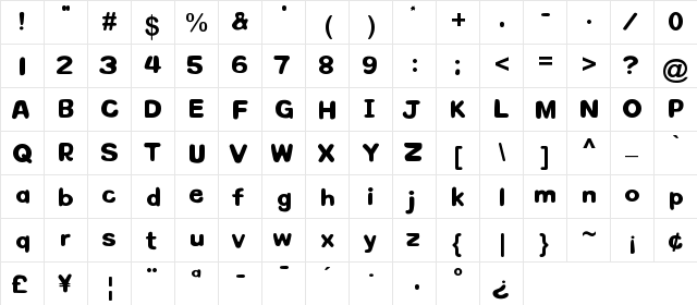 Tickle Toes Infanity Regular  glyph index