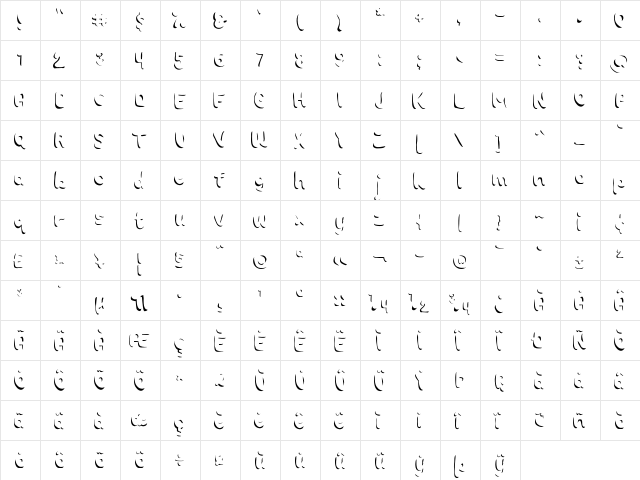 Choko Shadow Regular  glyph index