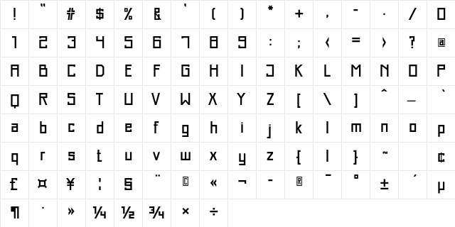Just Square LT Std Cyrillic Medium  glyph index