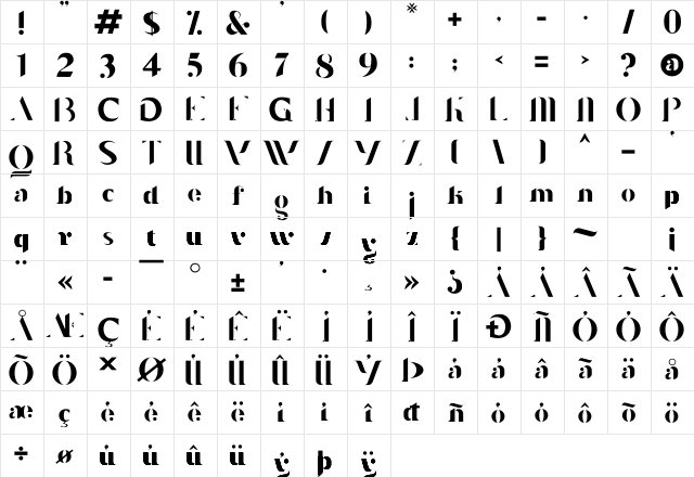 Hippu Regular  glyph index