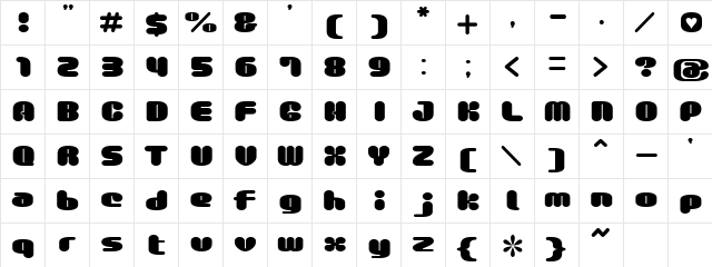 GauFontMilkChoco Regular  glyph index