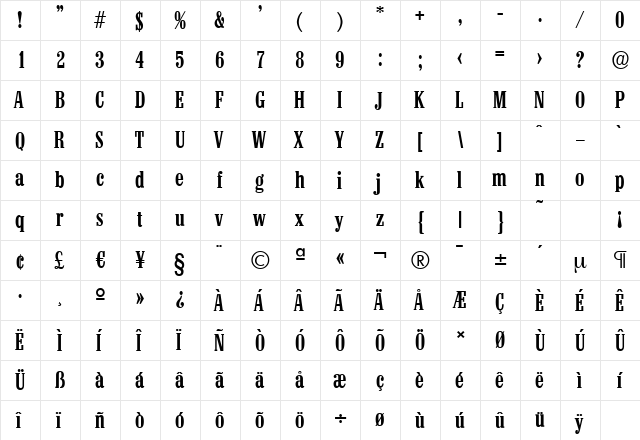 ColonelSerial-Medium Regular  glyph index