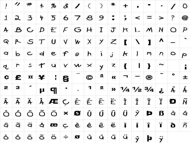 BrokenArrowDrive Regular  glyph index