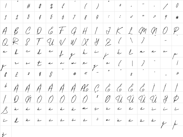 Falcon Regular  glyph index
