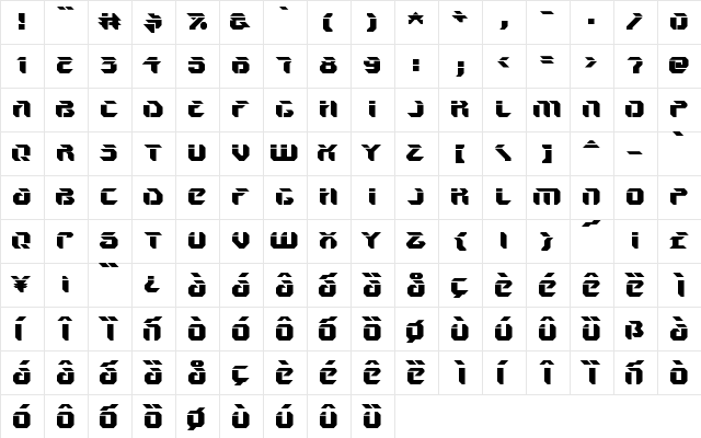 V5 Ampon Upright  glyph index