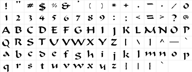 Merlin Wide Regular  glyph index