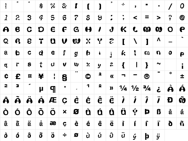 Tick Regular  glyph index