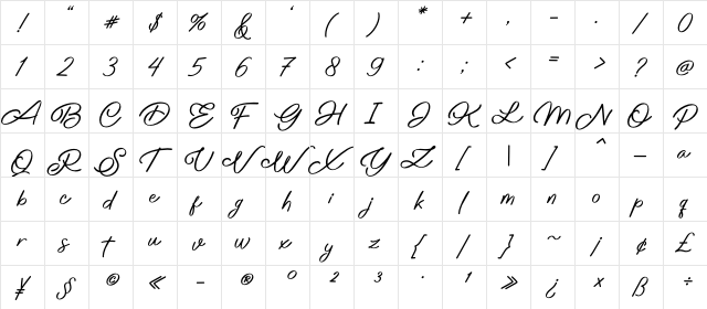 Love Conchetta Regular  glyph index