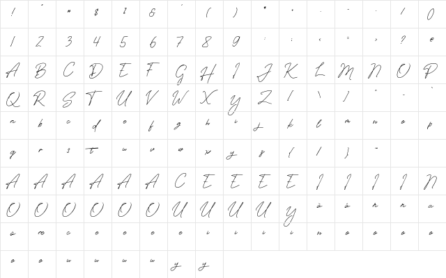 ThePrestigeSignature Regular  glyph index