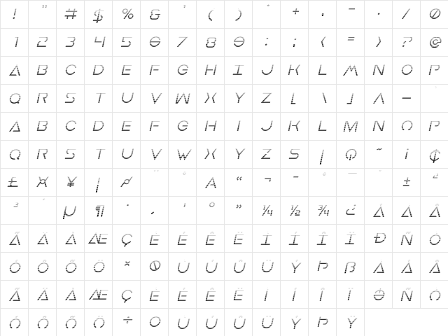 Earth Orbiter Gradient Italic Italic  glyph index