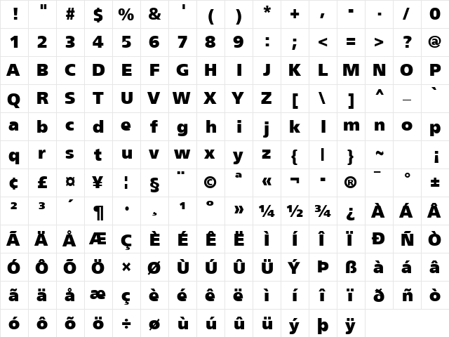 Weissach Black Regular  glyph index