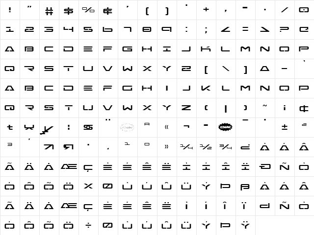 Free Agent Regular  glyph index