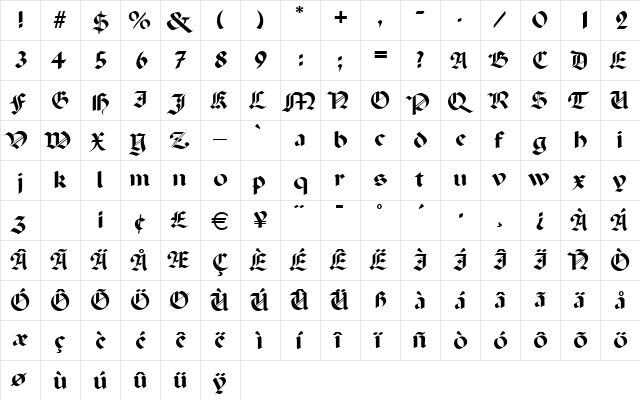 P650-Blackletter Regular  glyph index