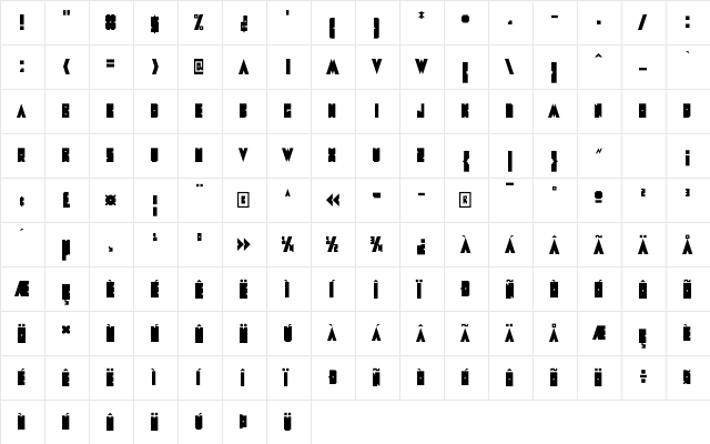 Metal Font Regular  glyph index