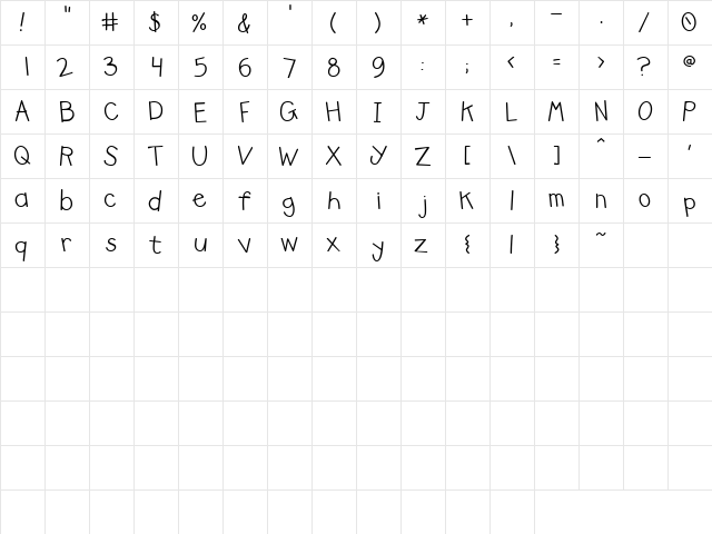 Doodle Tipsy Regular  glyph index