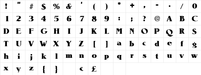 Pinetar Normal  glyph index