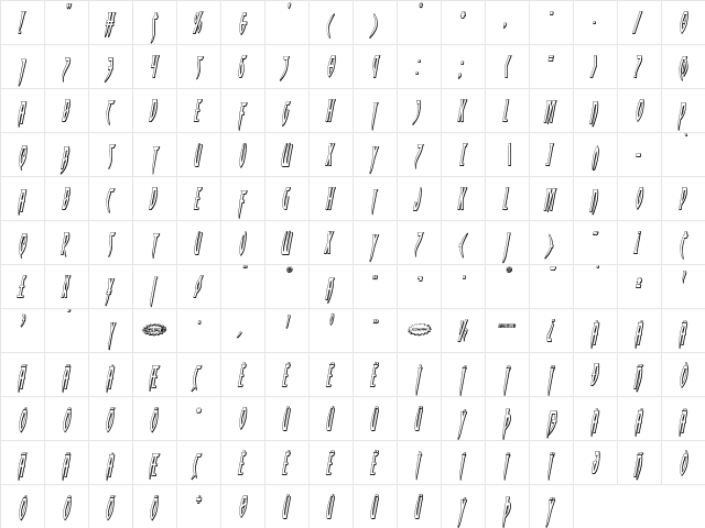 Inhumanity 3D Italic Italic  glyph index