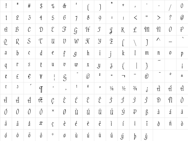 Script-H650 Regular  glyph index
