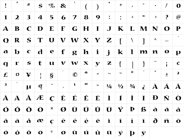 Nueva4 Regular  glyph index