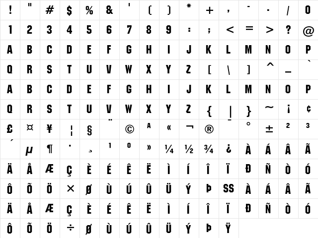 ITC Machine Regular  glyph index