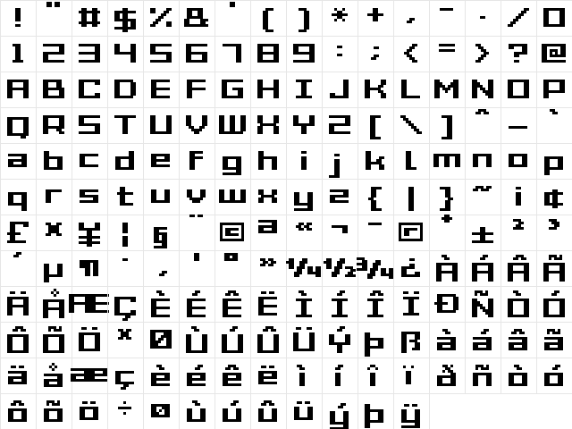 Grixel Acme 7 Wide Bold Xtnd Regular  glyph index