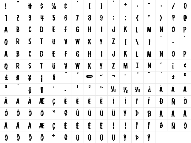 Carnival Corpse Staggered Expanded Expanded  glyph index