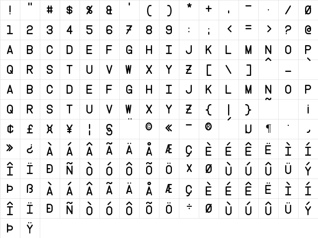 Instruction Regular  glyph index