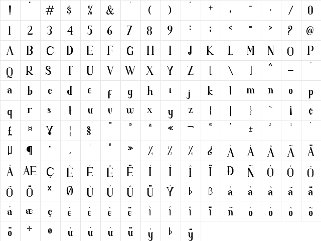 SINGGEL PARENT SERIF Regular  glyph index