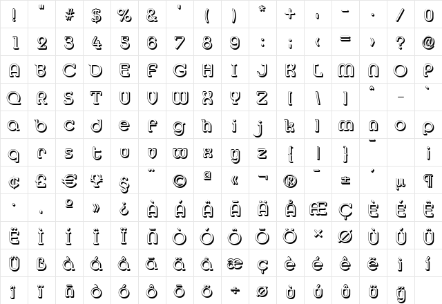 MexicoShadow Regular  glyph index