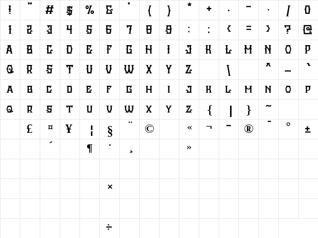 GENTLEMAN Bold  glyph index