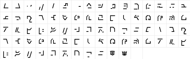 Modern Cybertronic Regular  glyph index