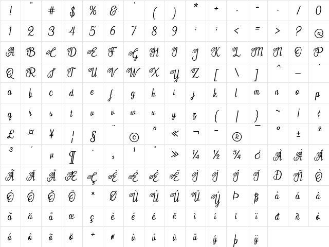 Elldier Regular  glyph index