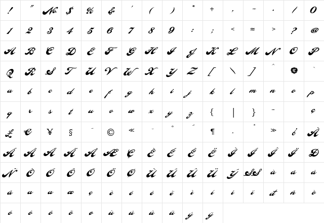 Pilsner Regular LH Regula  glyph index