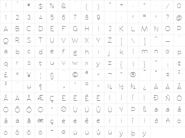 Rawengulk Light  glyph index