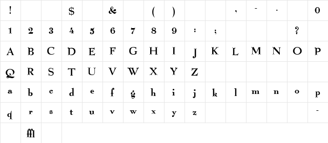 Graphic Regular  glyph index