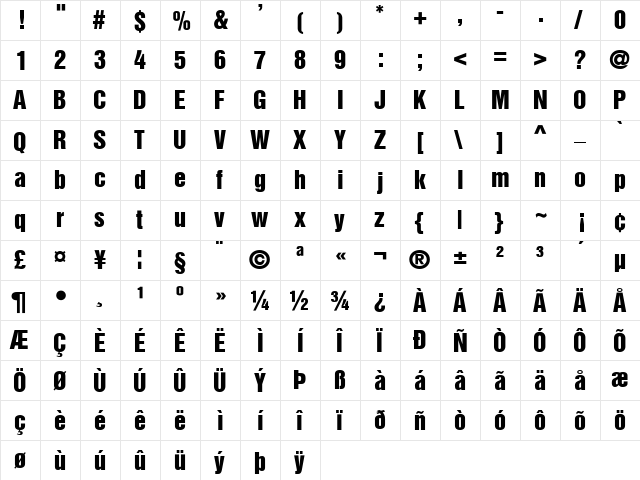 SwitzerlandInserat Regular  glyph index