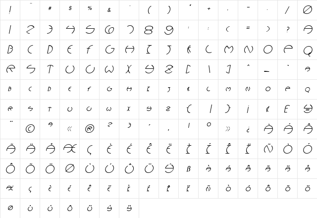 Adamon Oblique  glyph index