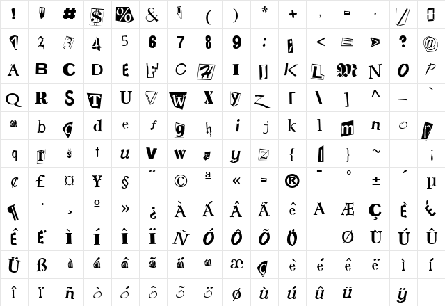 RAYMOND Regular  glyph index