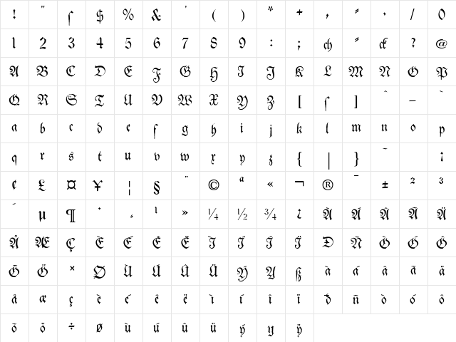 Theuerdank Fraktur Regular  glyph index