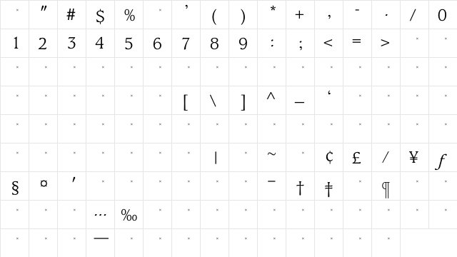 KingsrowLightTab Regular  glyph index