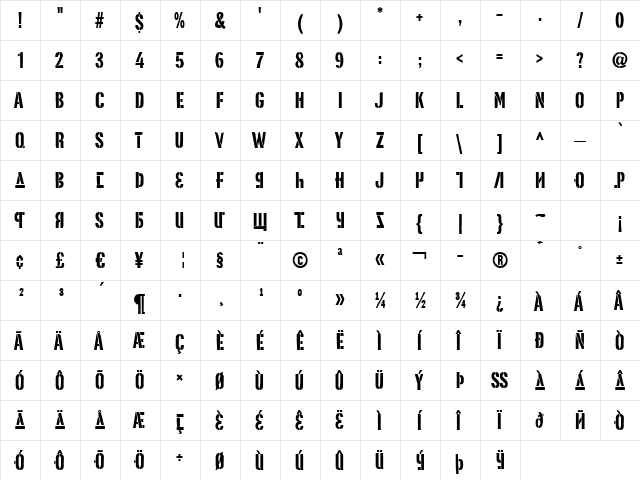 GazzStencil Regular  glyph index