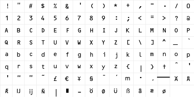 OCR-B 10 Pitch Regular  glyph index